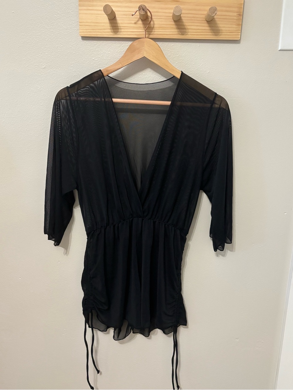 SHEIN Black Mesh V-Neck Swim Coverup